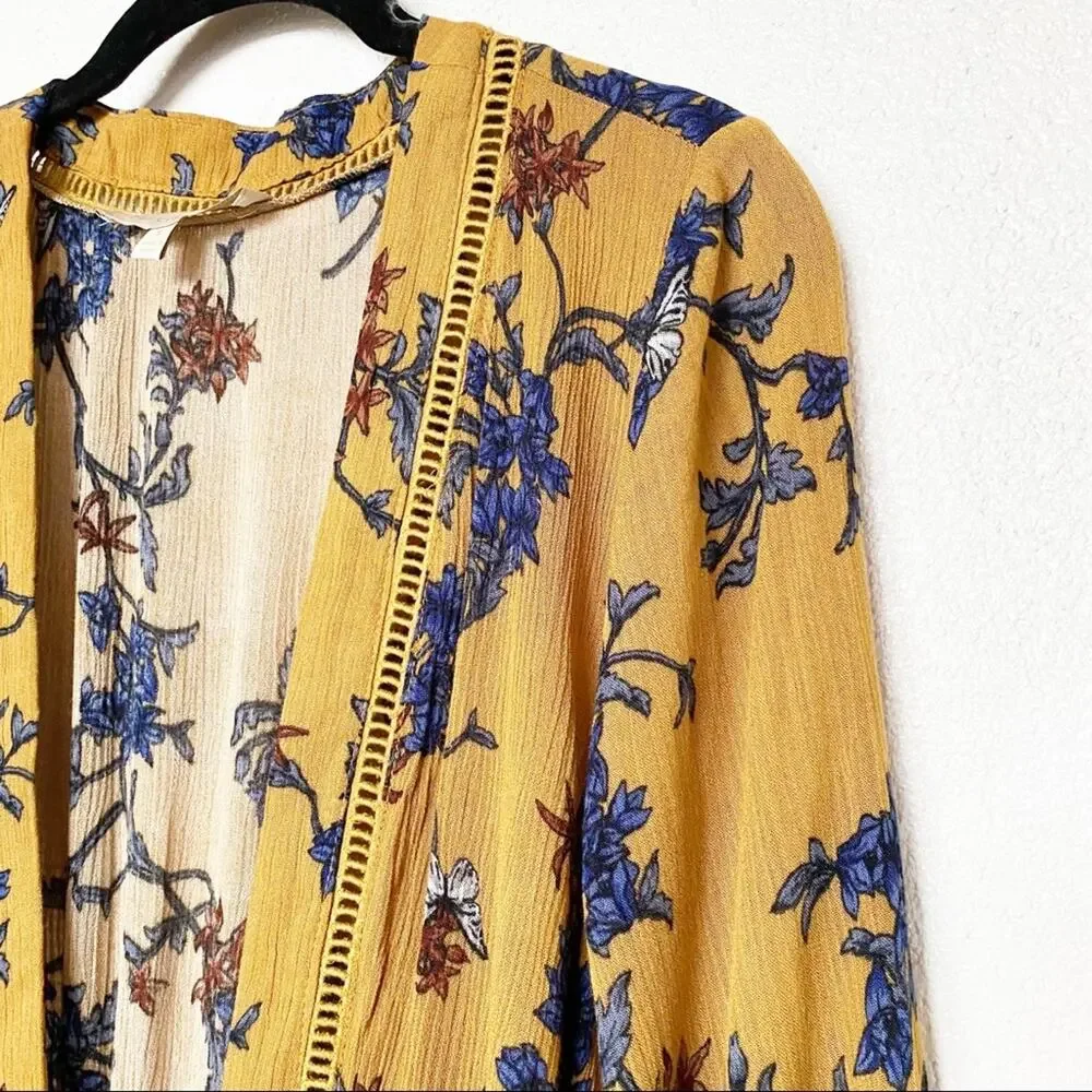 Dance & Marvel Butterfly Floral Boho Wrap Kimono Romper Size Small